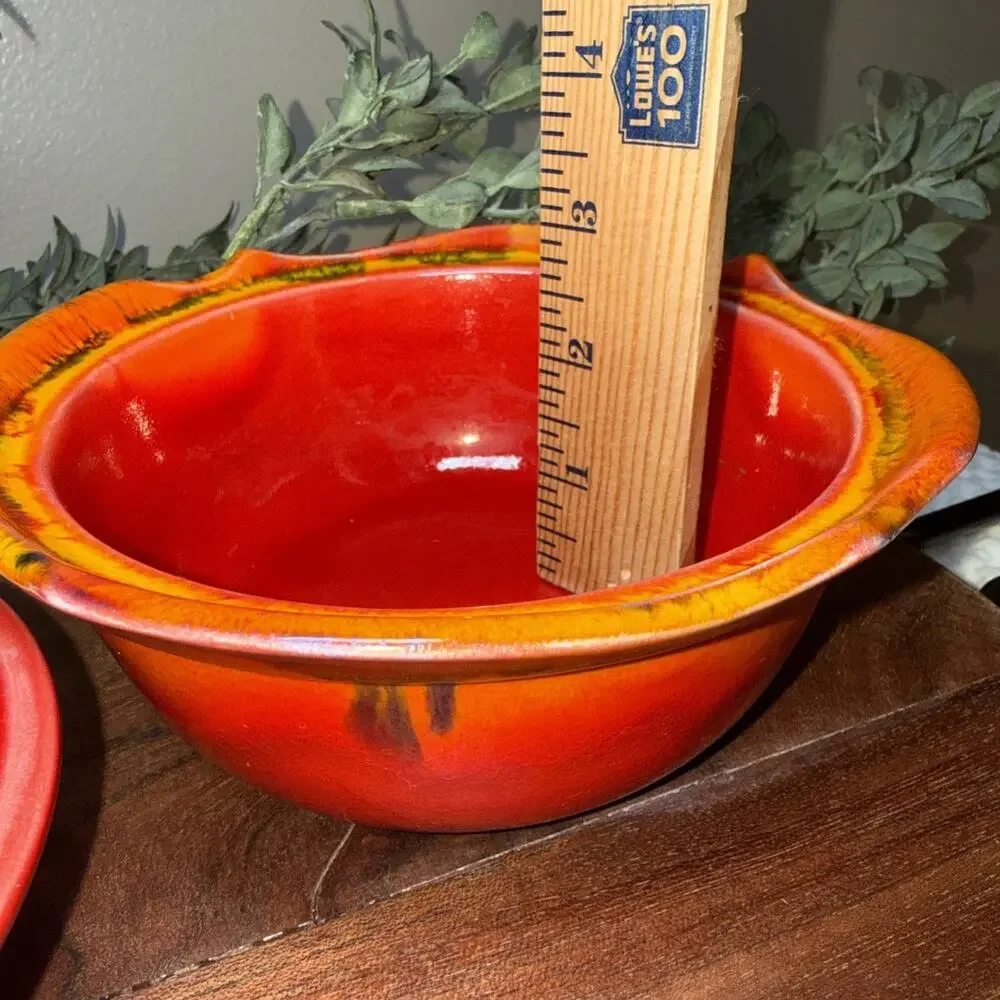 VTG Maurice of California RF60 Covered Casserole Dish Red Drip Glaze MCM USA